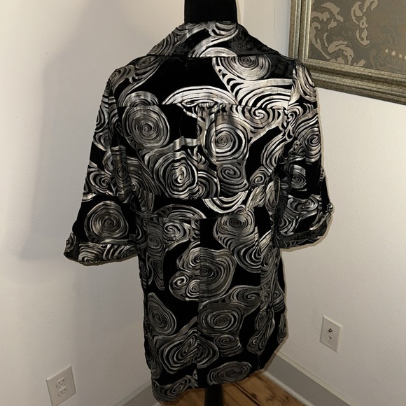 3 Sisters art deco circles print velvet swing blazer coat red polka dot lining S - Picture 4 of 10